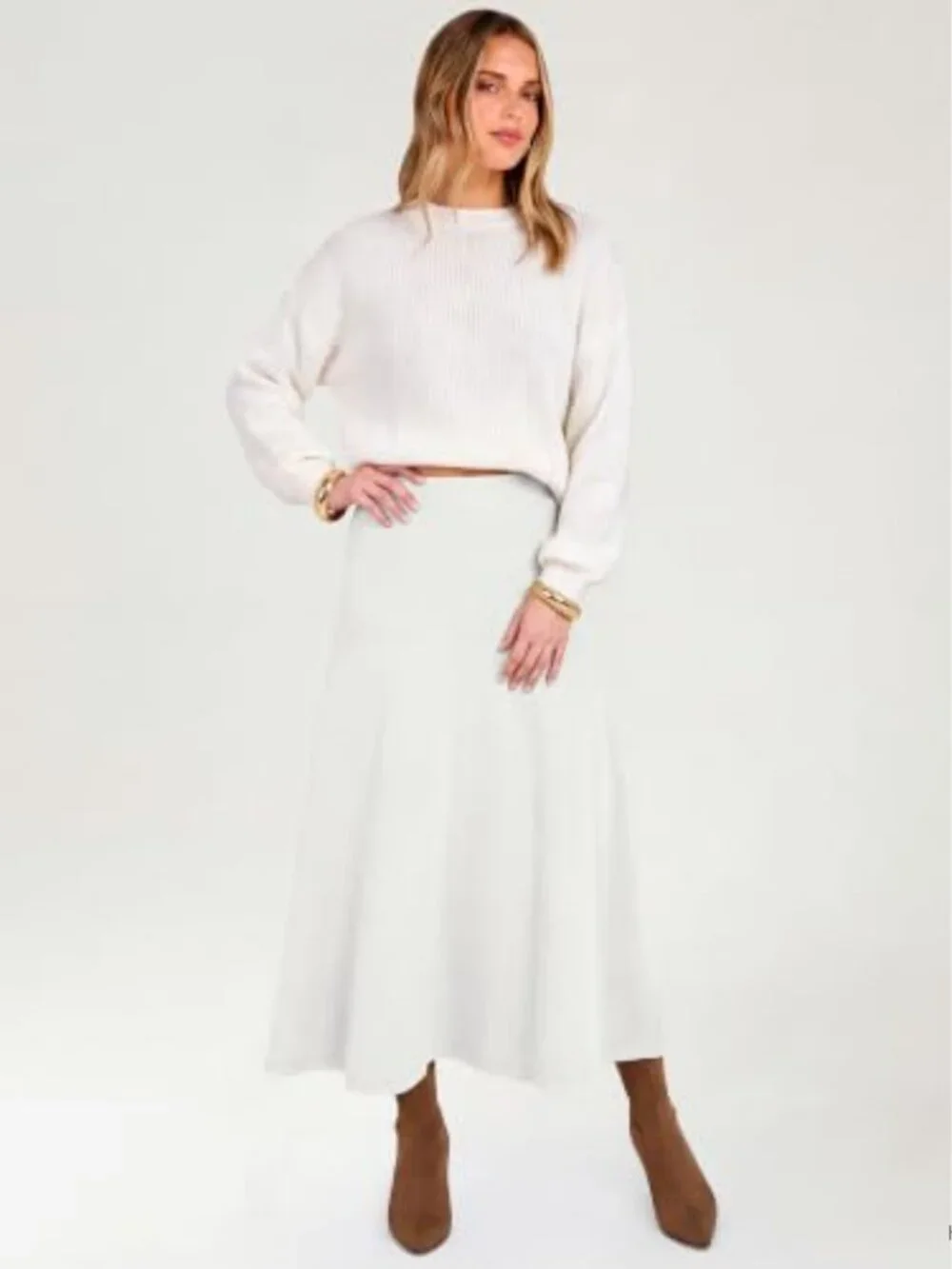 High Waist A-Line Midi Skirt Pleated Flowy Swing Dressy Casual Work